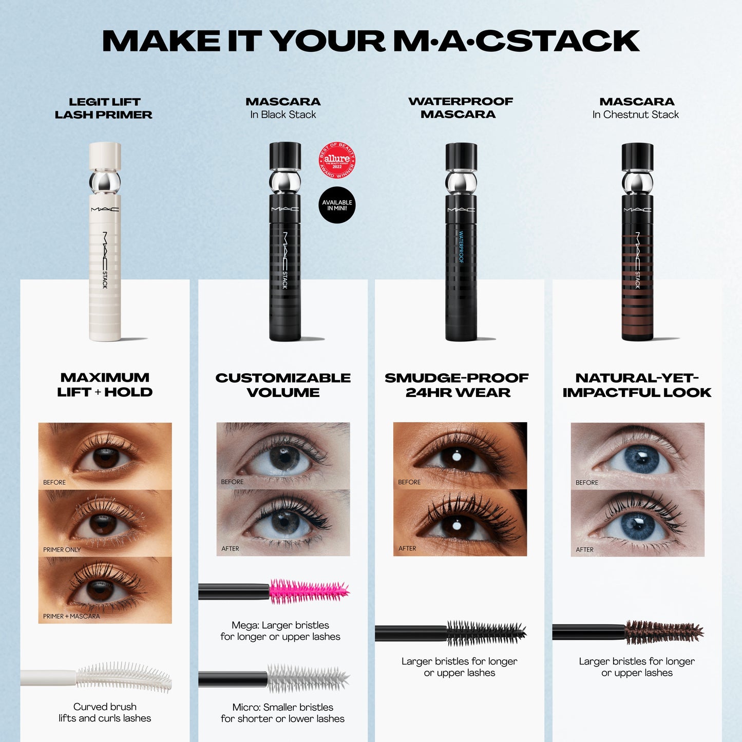 M A CSTACK Legit Lift Lash Primer with prepared looking lashes for Daily Makeup